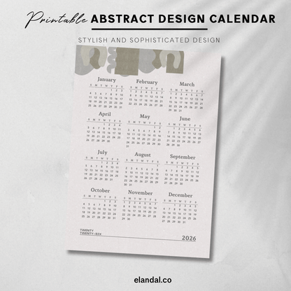2026 Printable Abstract Minimalist Poster Calendar