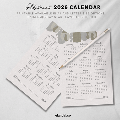 2026 Printable Abstract Minimalist Poster Calendar