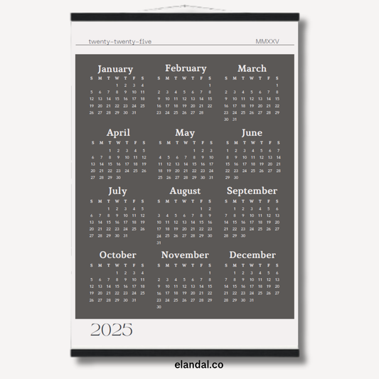2026 Slate Grey Poster Print Calendar - Light Border with Hangers
