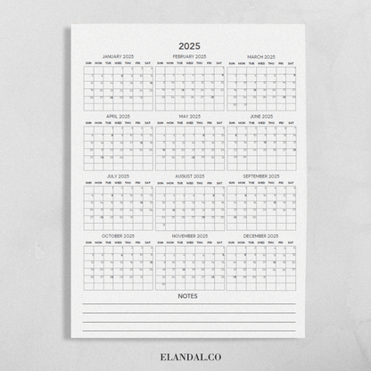 Calendario de planificación de pósteres minimalistas para imprimir en 2025