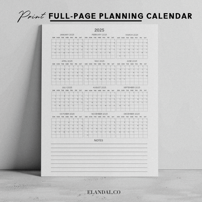 Calendario de planificación de pósteres minimalistas para imprimir en 2025