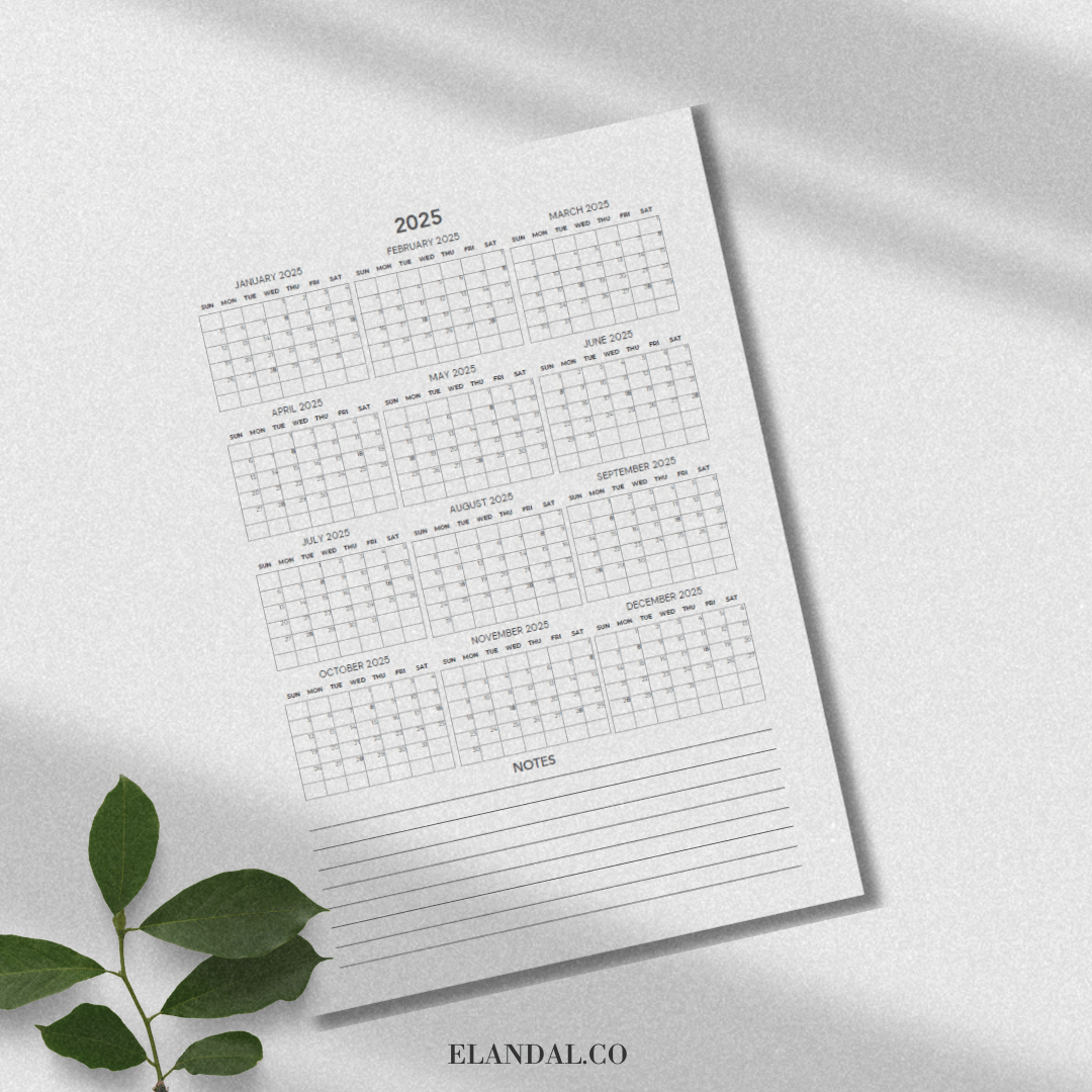 Calendario de planificación de pósteres minimalistas para imprimir en 2025
