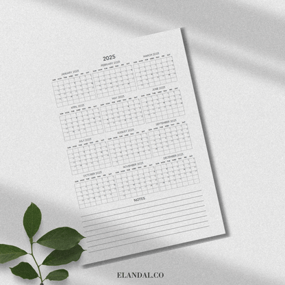 Calendario de planificación de pósteres minimalistas para imprimir en 2025