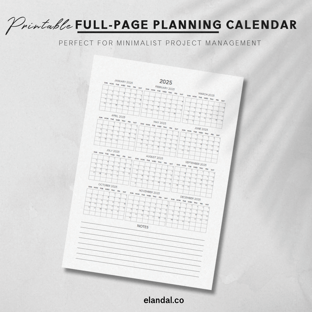Calendario minimalista imprimible de 2025 