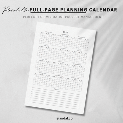 Calendario minimalista imprimible de 2025 