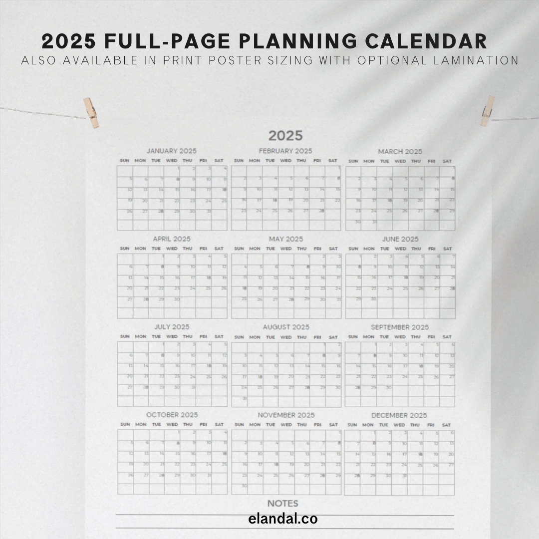Calendario minimalista imprimible de 2025 