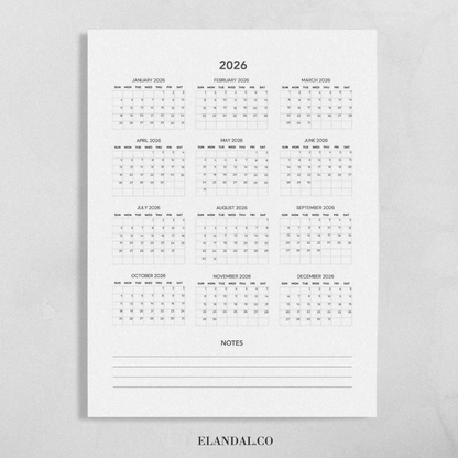 2026 Print Minimalist Poster Planning Calendar with Lamination Option