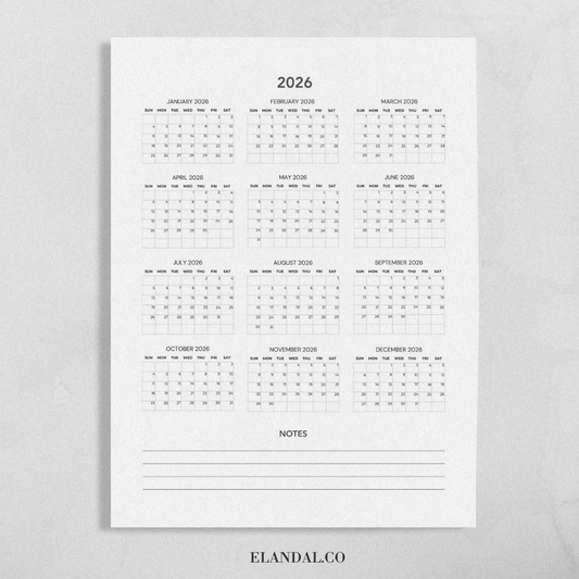 2026 Print Minimalist Poster Planning Calendar with Lamination Option