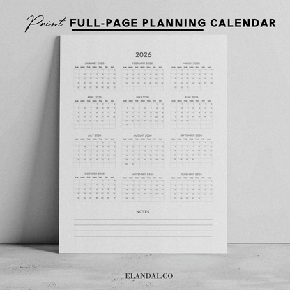 2026 Print Minimalist Poster Planning Calendar with Lamination Option