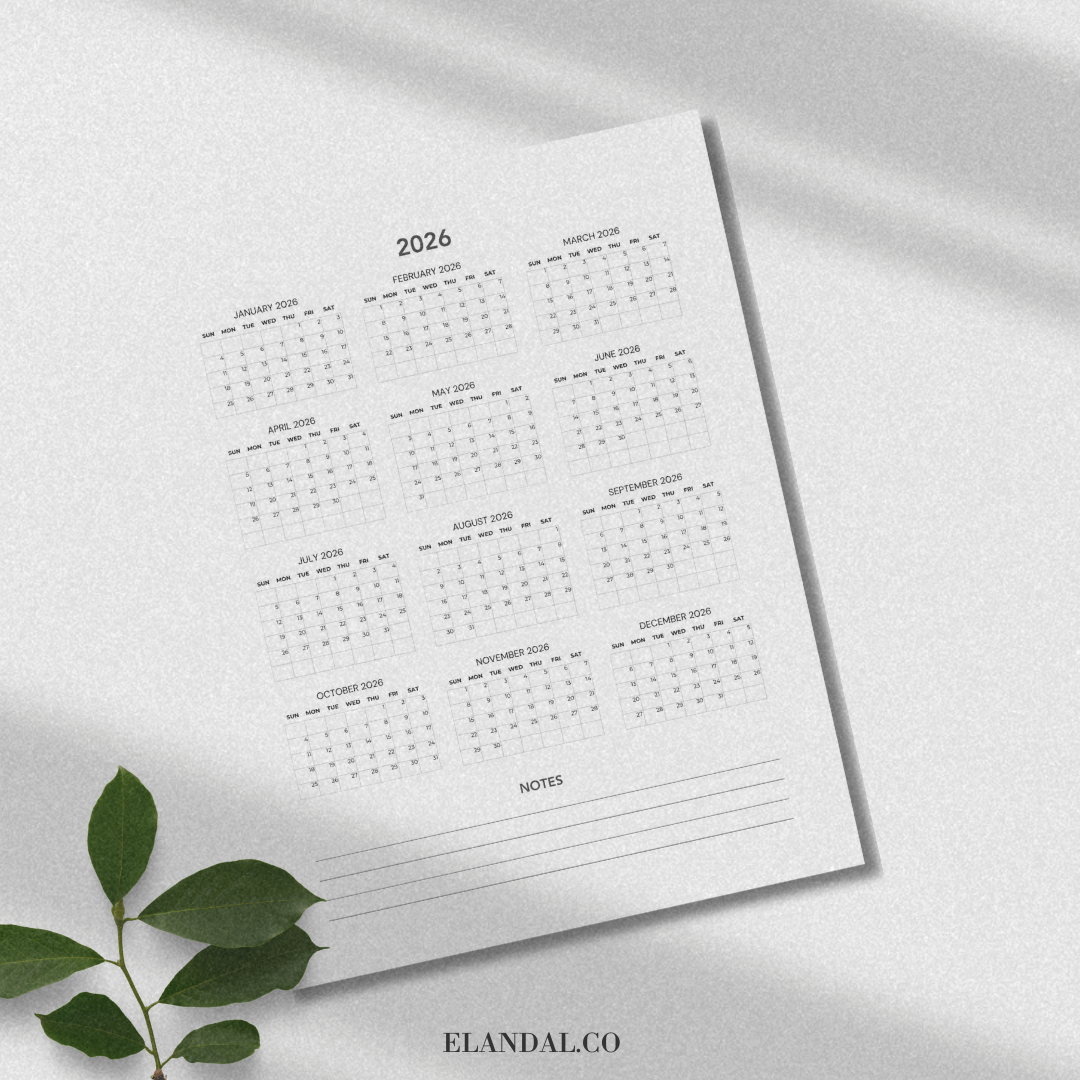 2026 Print Minimalist Poster Planning Calendar with Lamination Option