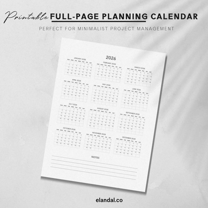 2026 Printable Minimalist Portrait Poster Calendar