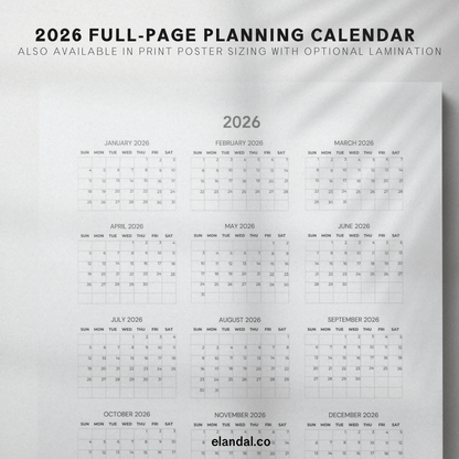 2026 Printable Minimalist Portrait Poster Calendar