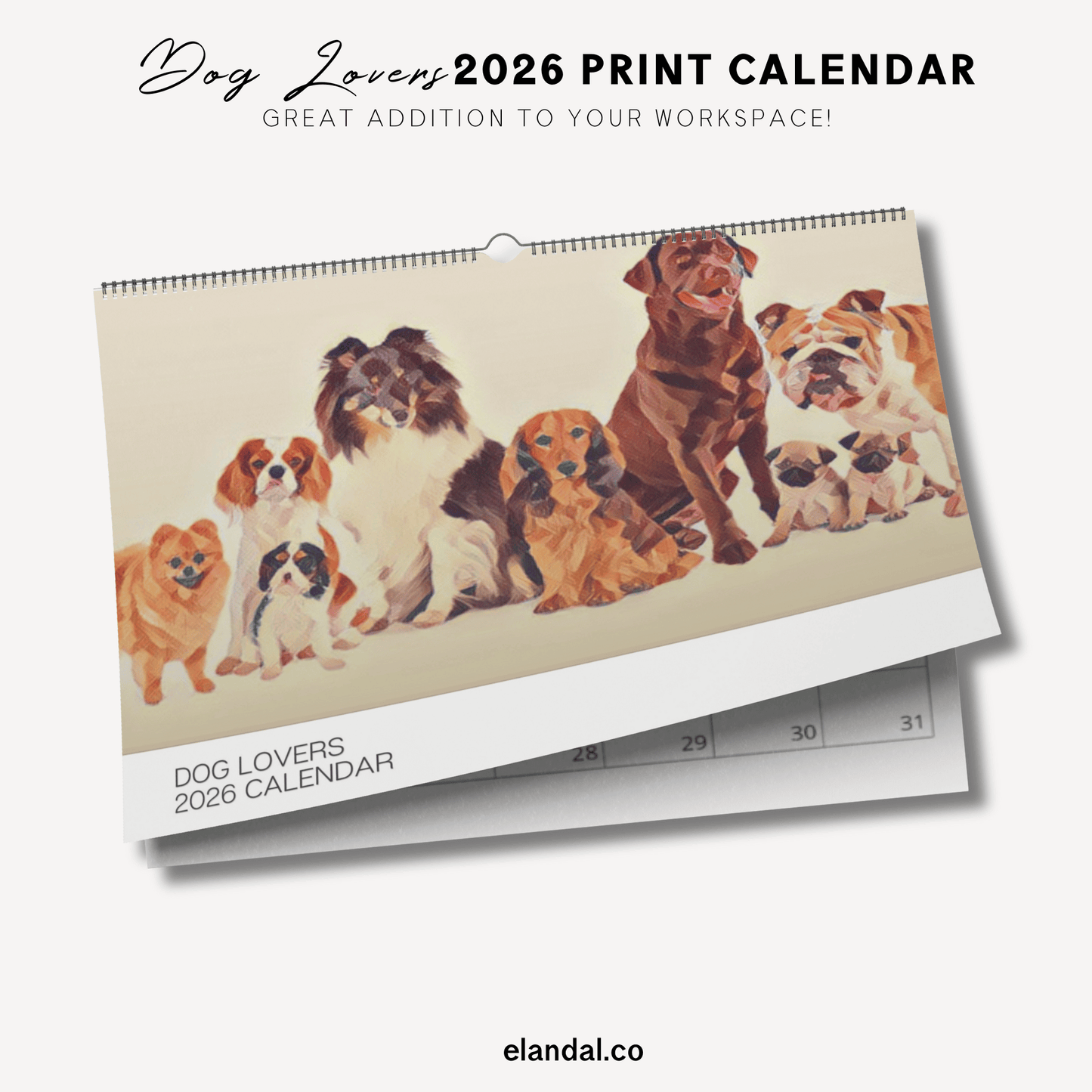 Calendario de pared ilustrado para amantes de los perros 2025