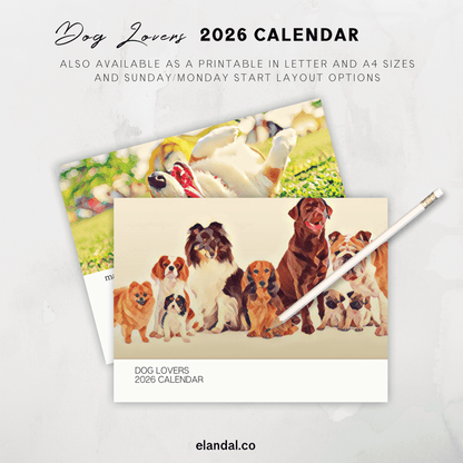 Calendario de pared ilustrado para amantes de los perros 2025