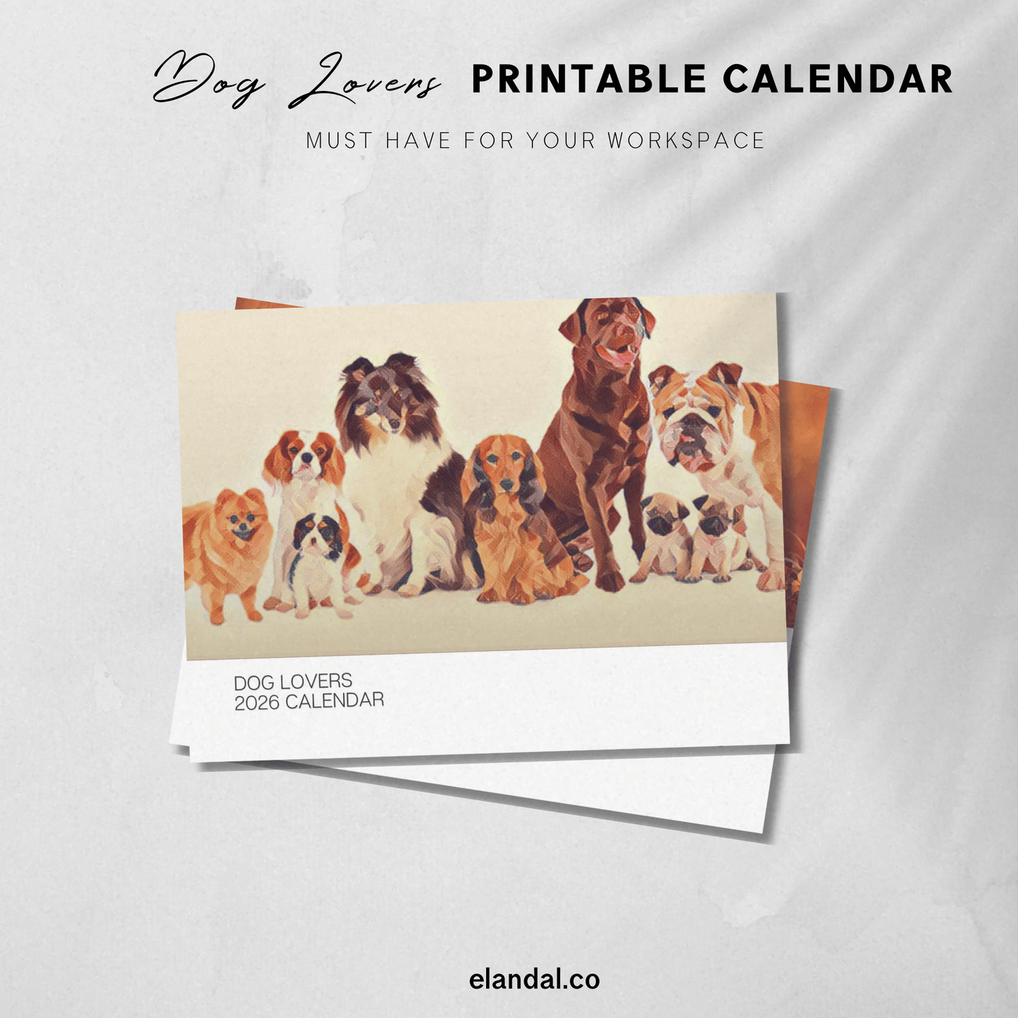 2026 Printable Dog Lovers Illustrated Calendar