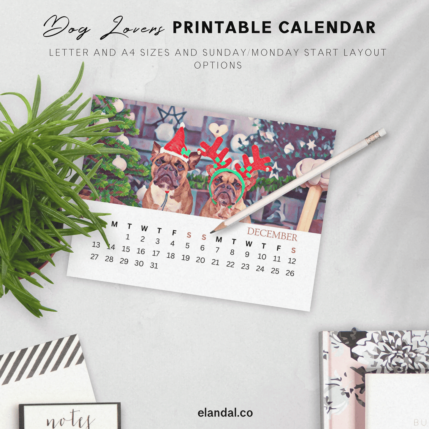2026 Printable Dog Lovers Illustrated Calendar