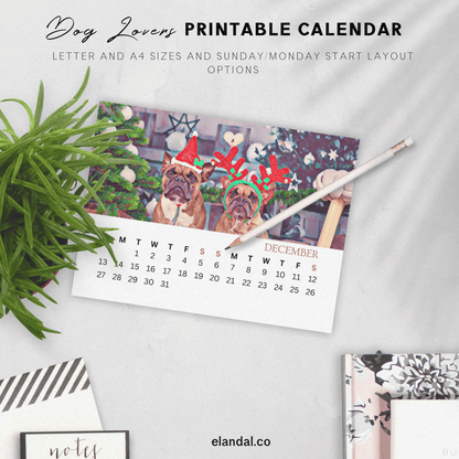 2026 Printable Dog Lovers Illustrated Calendar