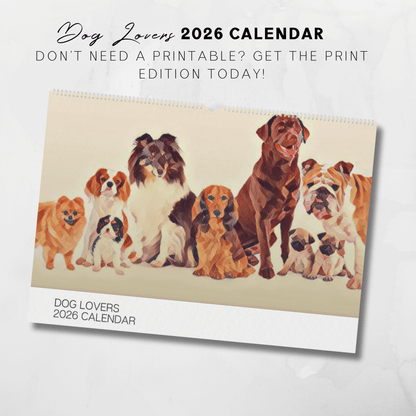 2026 Printable Dog Lovers Illustrated Calendar