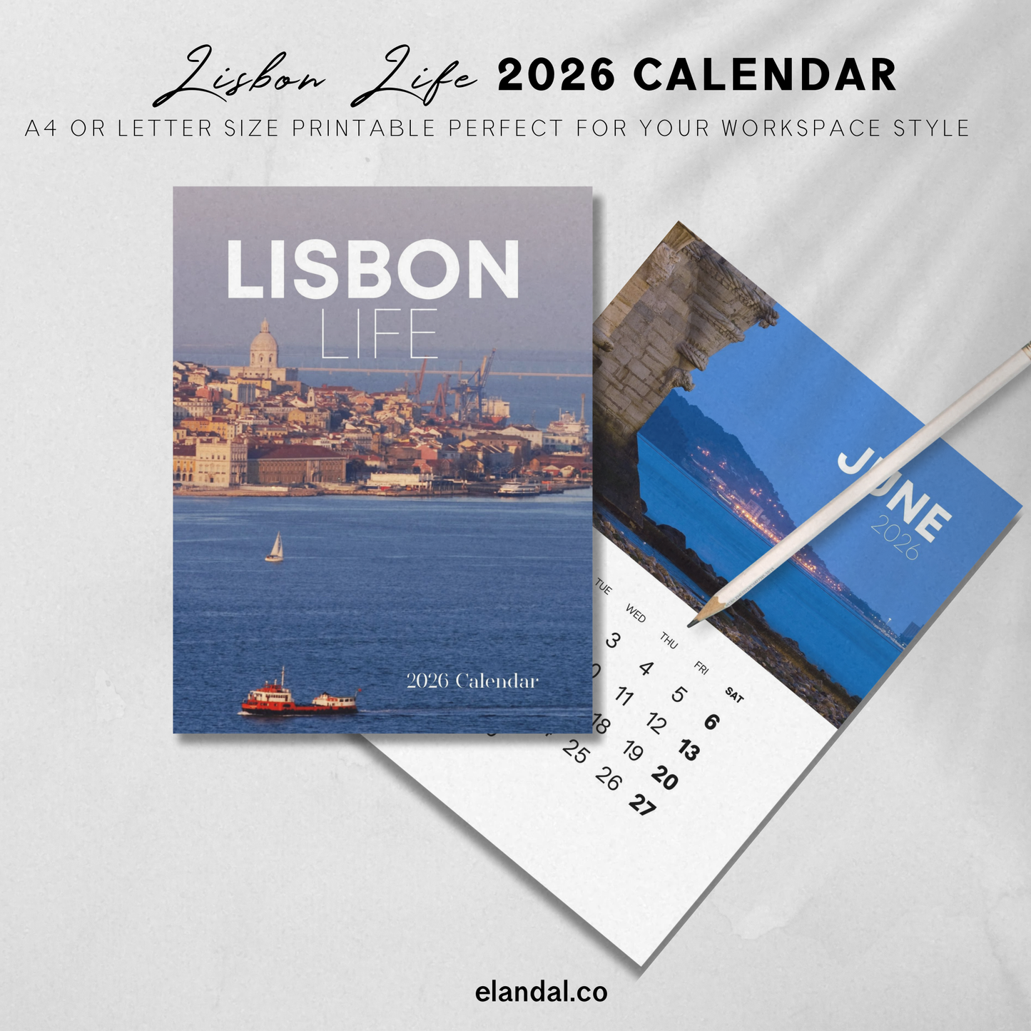 2026 Printable Lisbon Portugal Vertical Photo Calendar