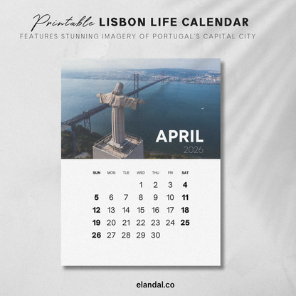 2026 Printable Lisbon Portugal Vertical Photo Calendar