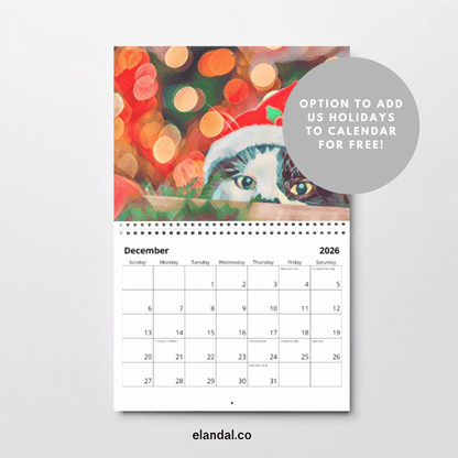 2026 Print Cat Lovers Illustrated Wall Calendar