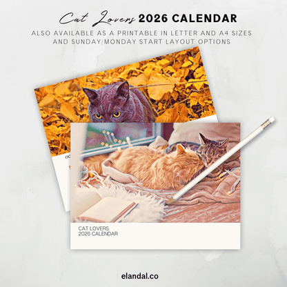 2026 Print Cat Lovers Illustrated Wall Calendar