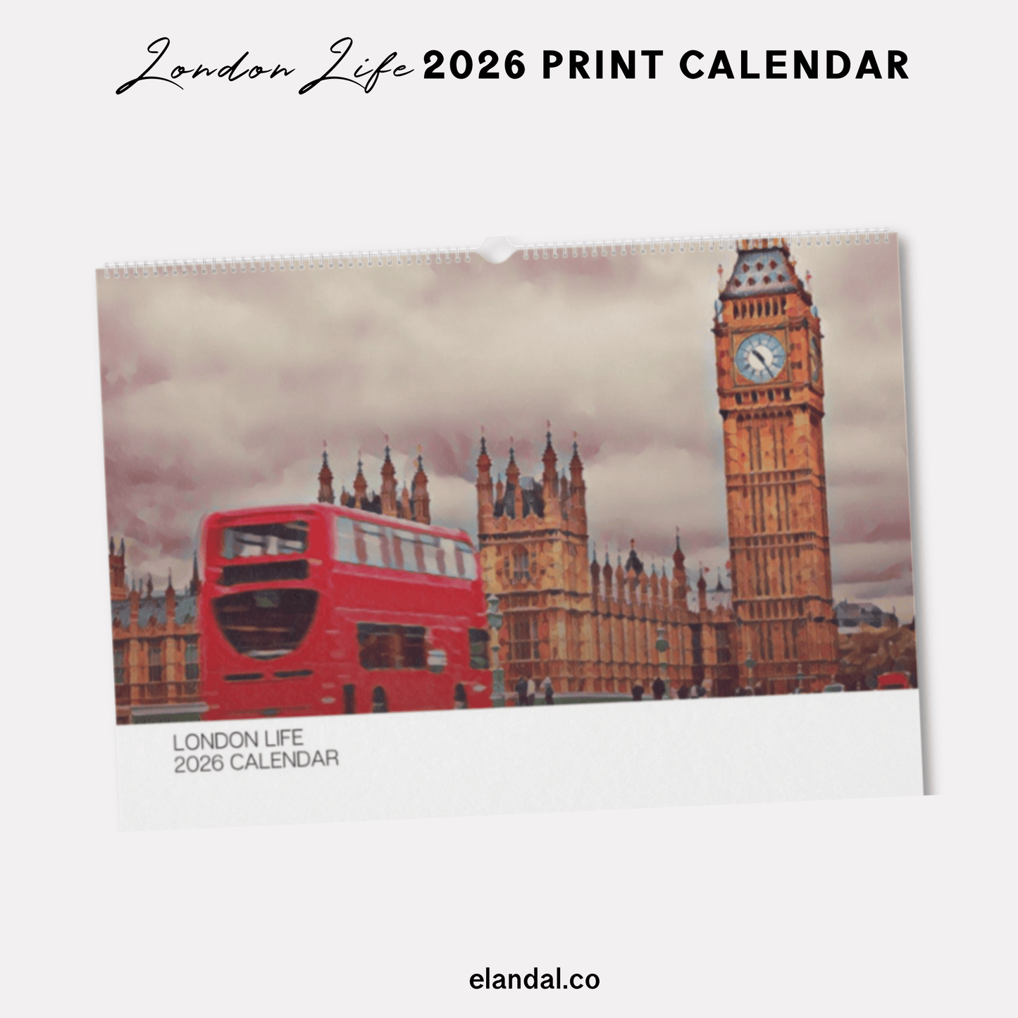 Calendario de pared ilustrado de Londres para imprimir en 2025