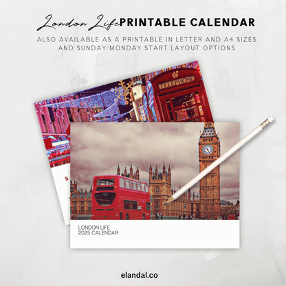 Calendario de pared ilustrado de Londres para imprimir en 2025