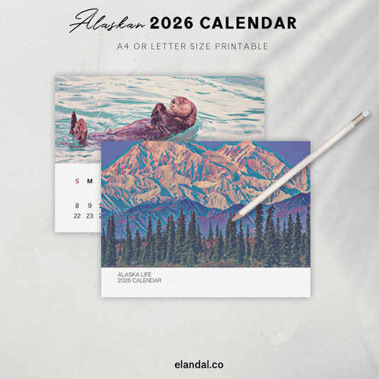 2026 Printable Alaska Illustrated Landscape Calendar