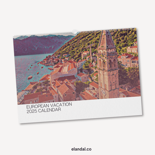 Calendario de pared ilustrado de Europa para imprimir en 2025