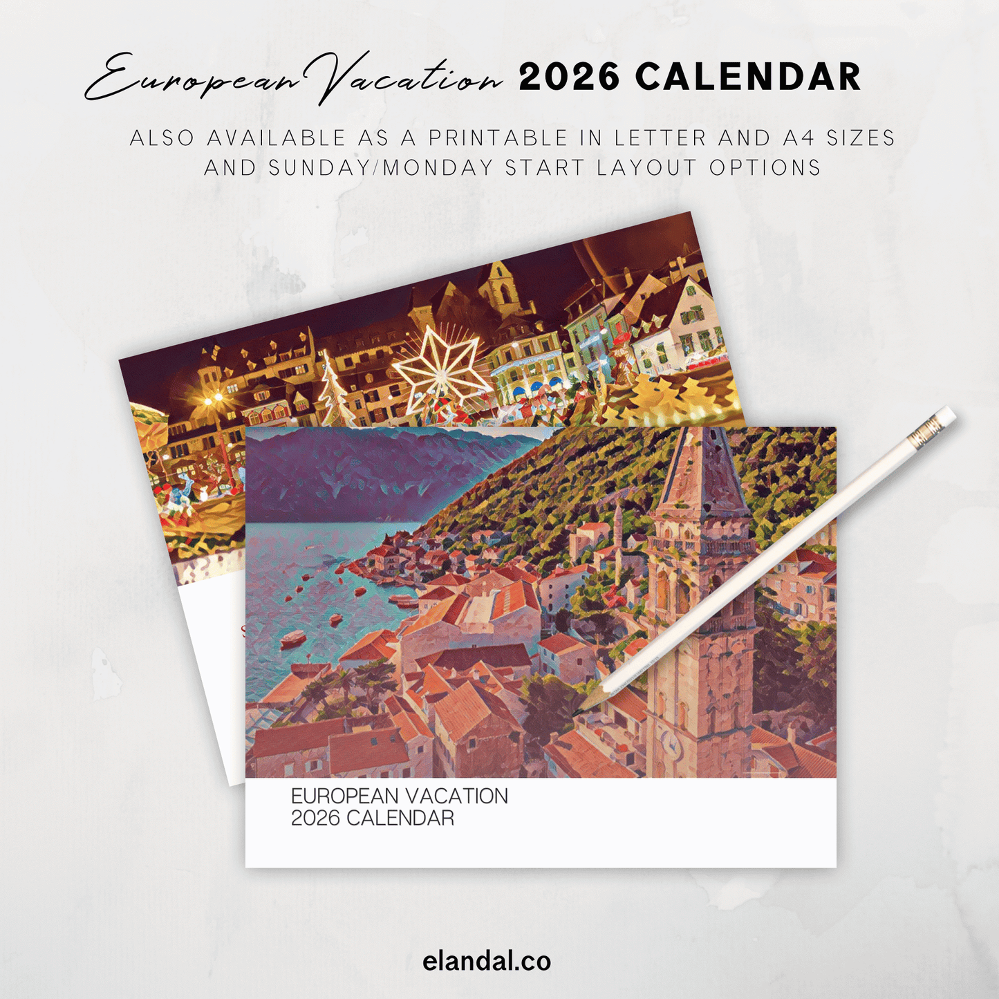 2026 Print Europe Illustrated Wall Calendar