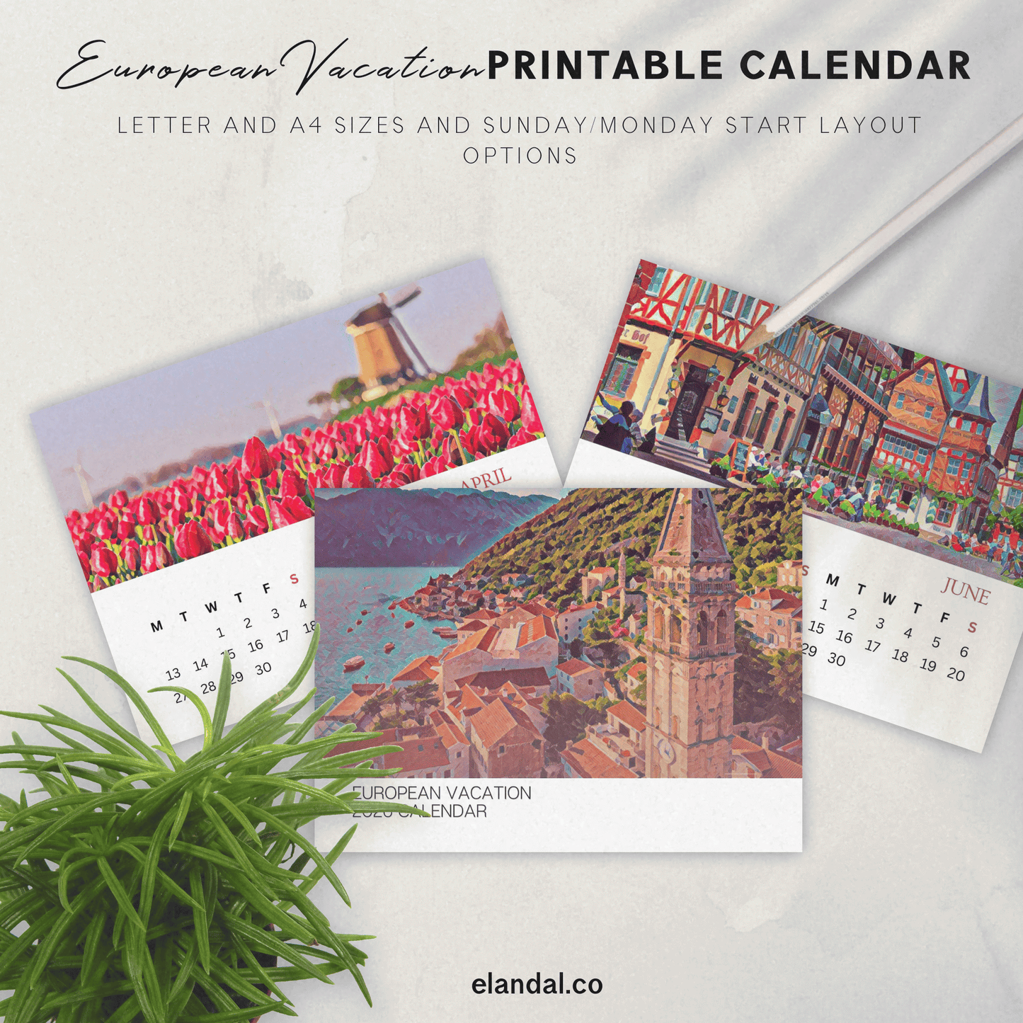 2026 Printable Europe Illustrated Calendar