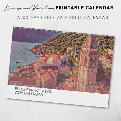 2026 Printable Europe Illustrated Calendar