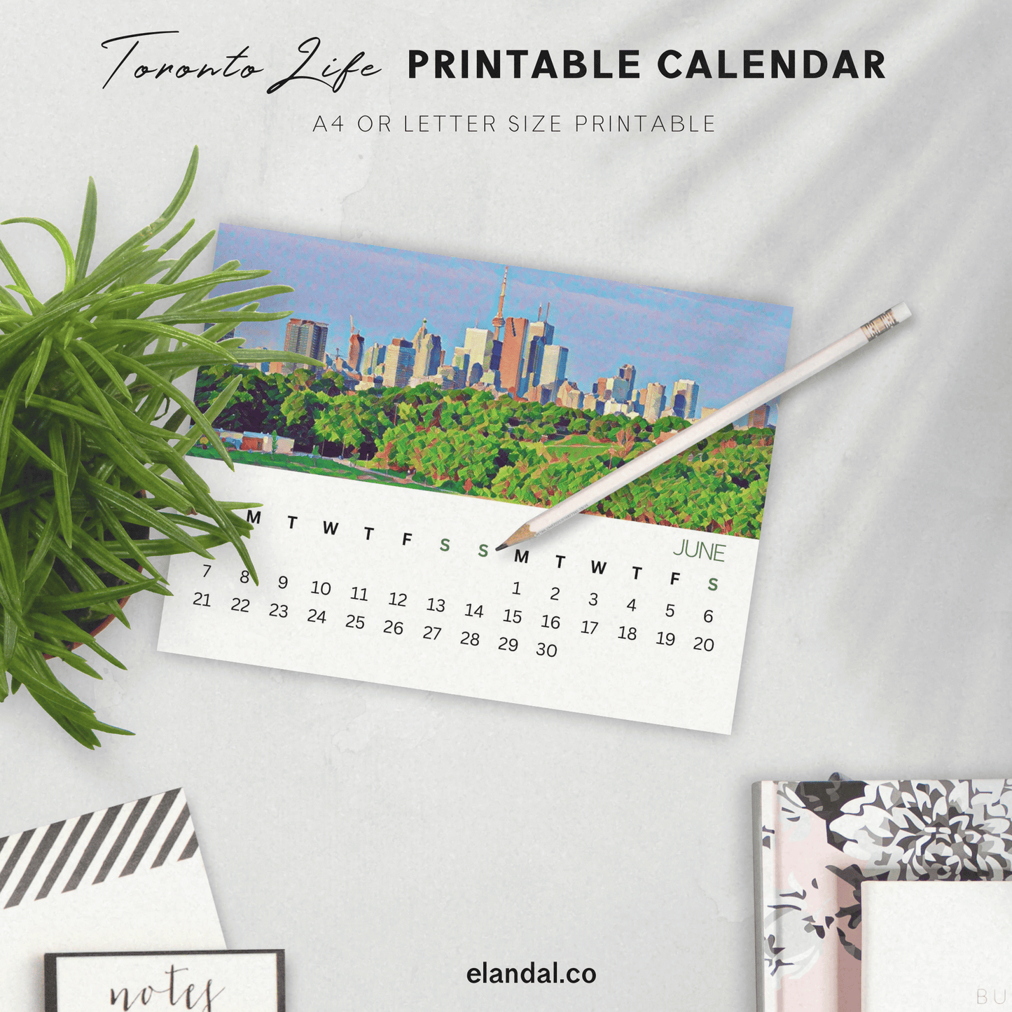 Calendario ilustrado de paisajes de Toronto para imprimir en 2025