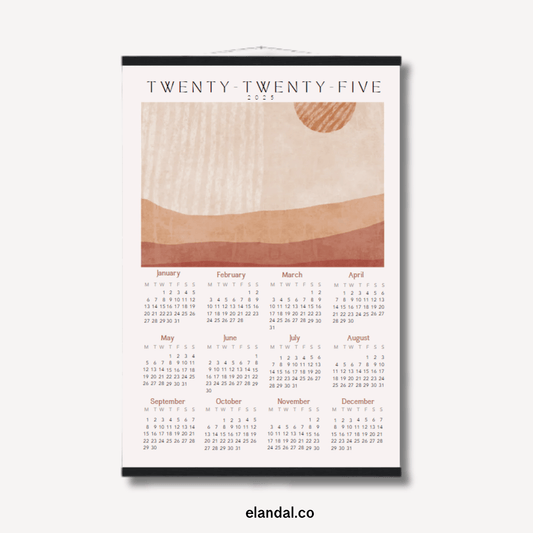 Calendario de pared con póster con temática de desierto bohemio impreso para 2025 con perchas