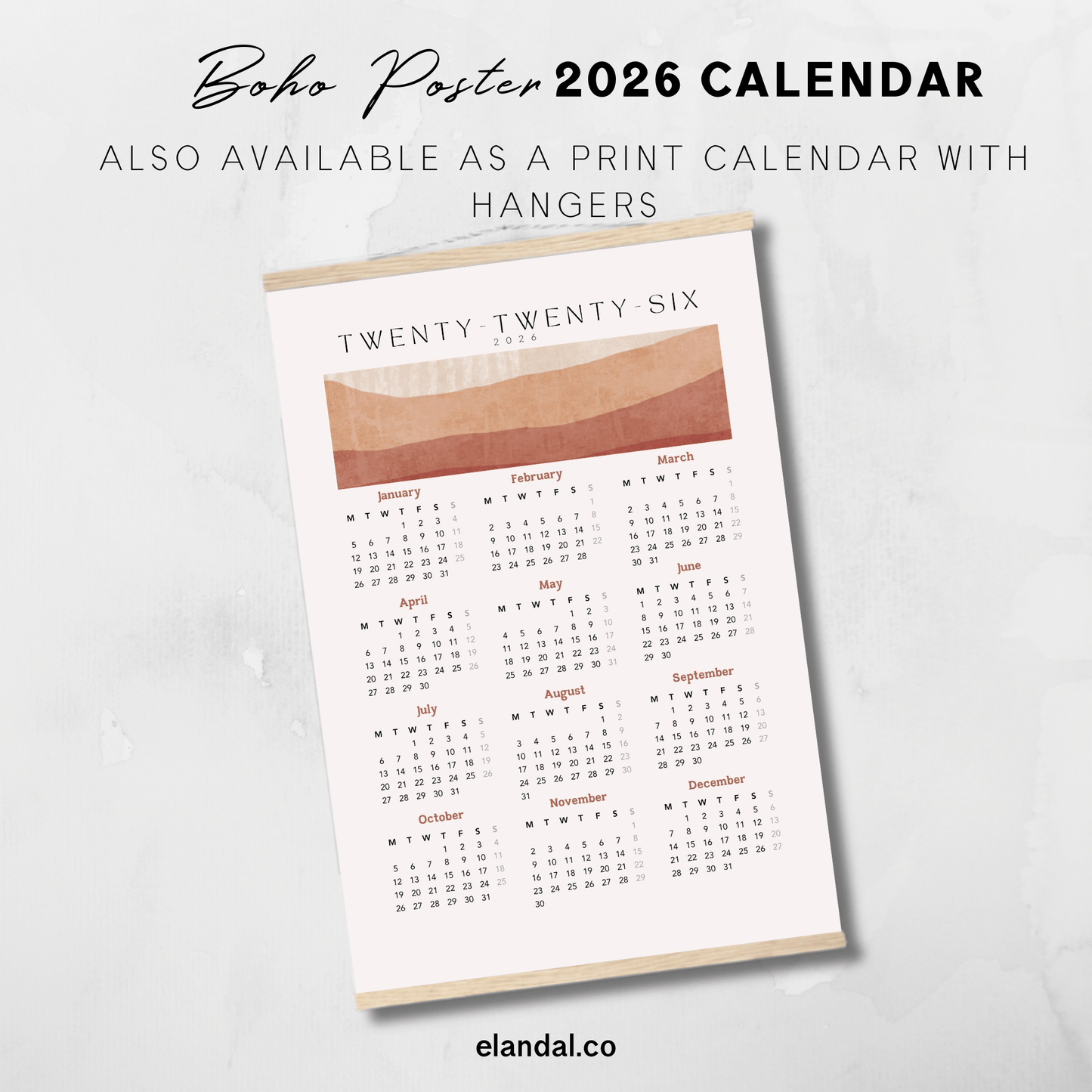 Calendario de póster bohemio para imprimir en 2025