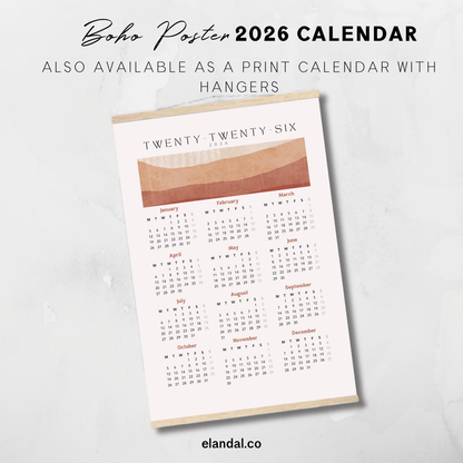 Calendario de póster bohemio para imprimir en 2025