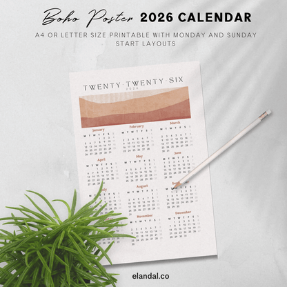 Calendario de póster bohemio para imprimir en 2025
