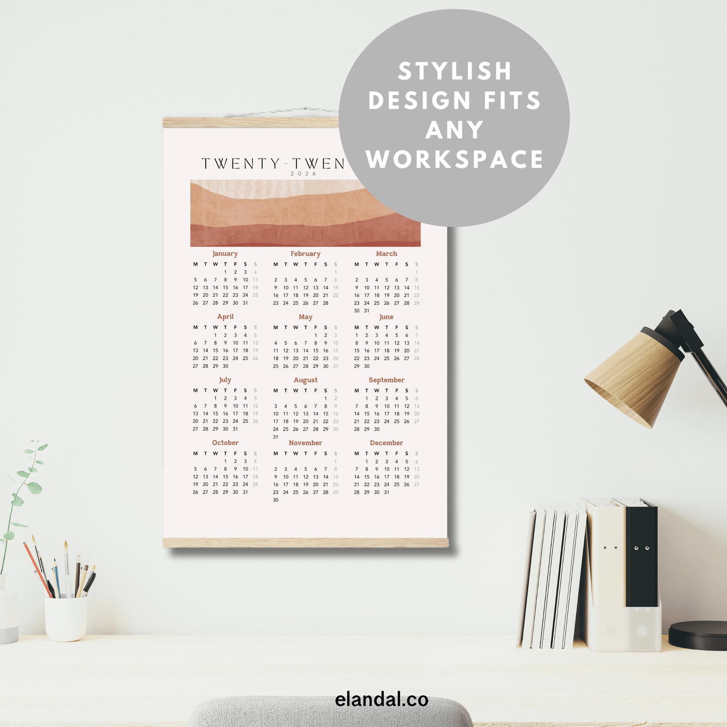 2026 Print Boho Desert Themed Poster Wall Calendar with Hangers