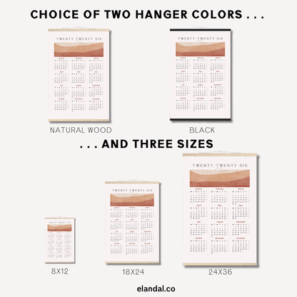 2026 Print Boho Desert Themed Poster Wall Calendar with Hangers