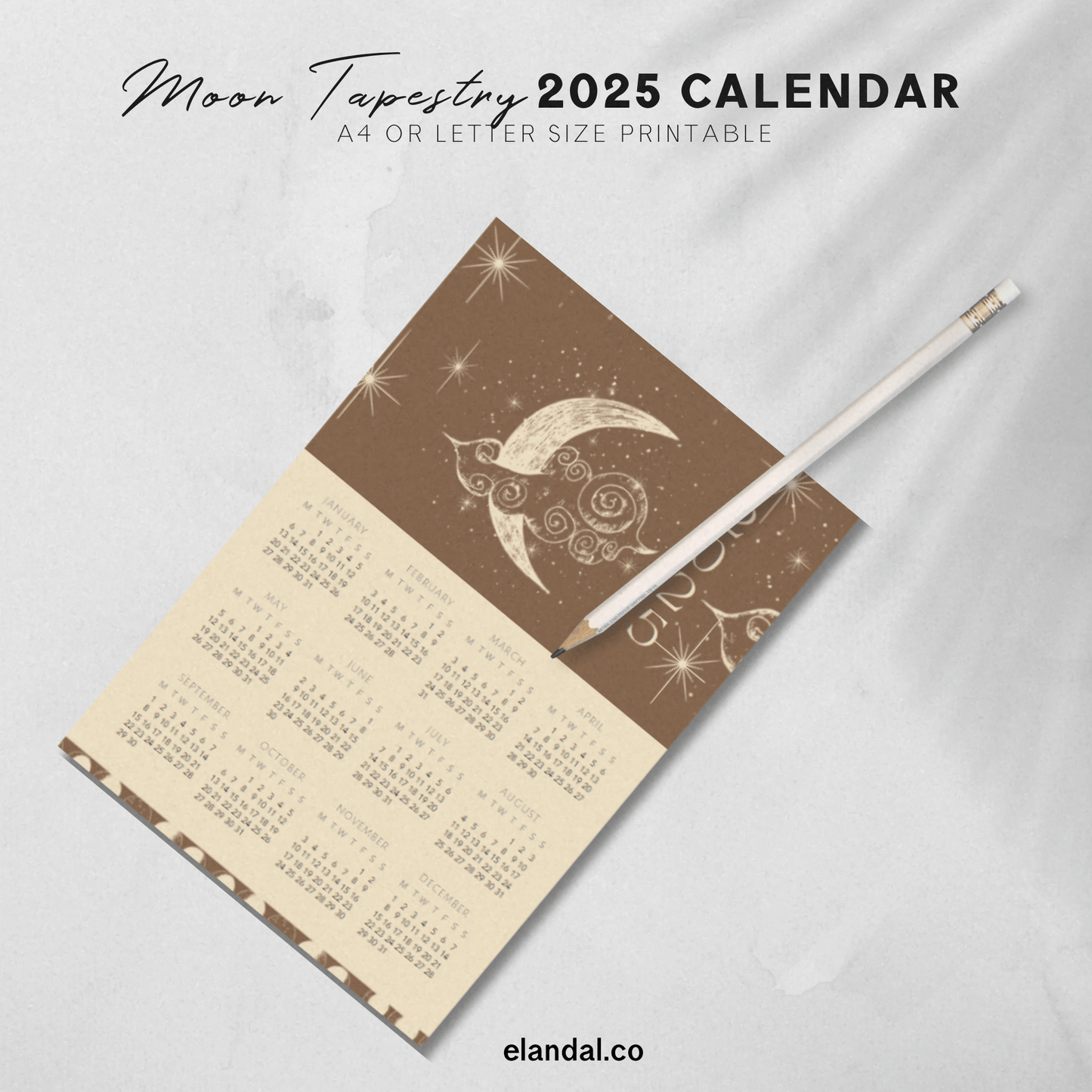 2025 Printable Moon Tapestry Poster Calendar