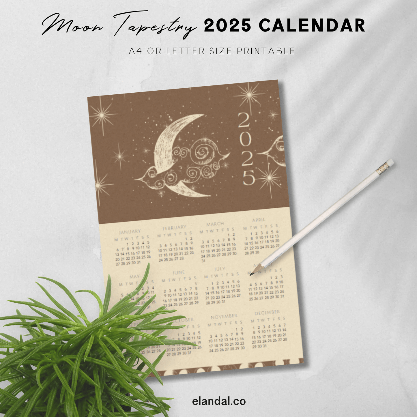 2025 Printable Moon Tapestry Poster Calendar