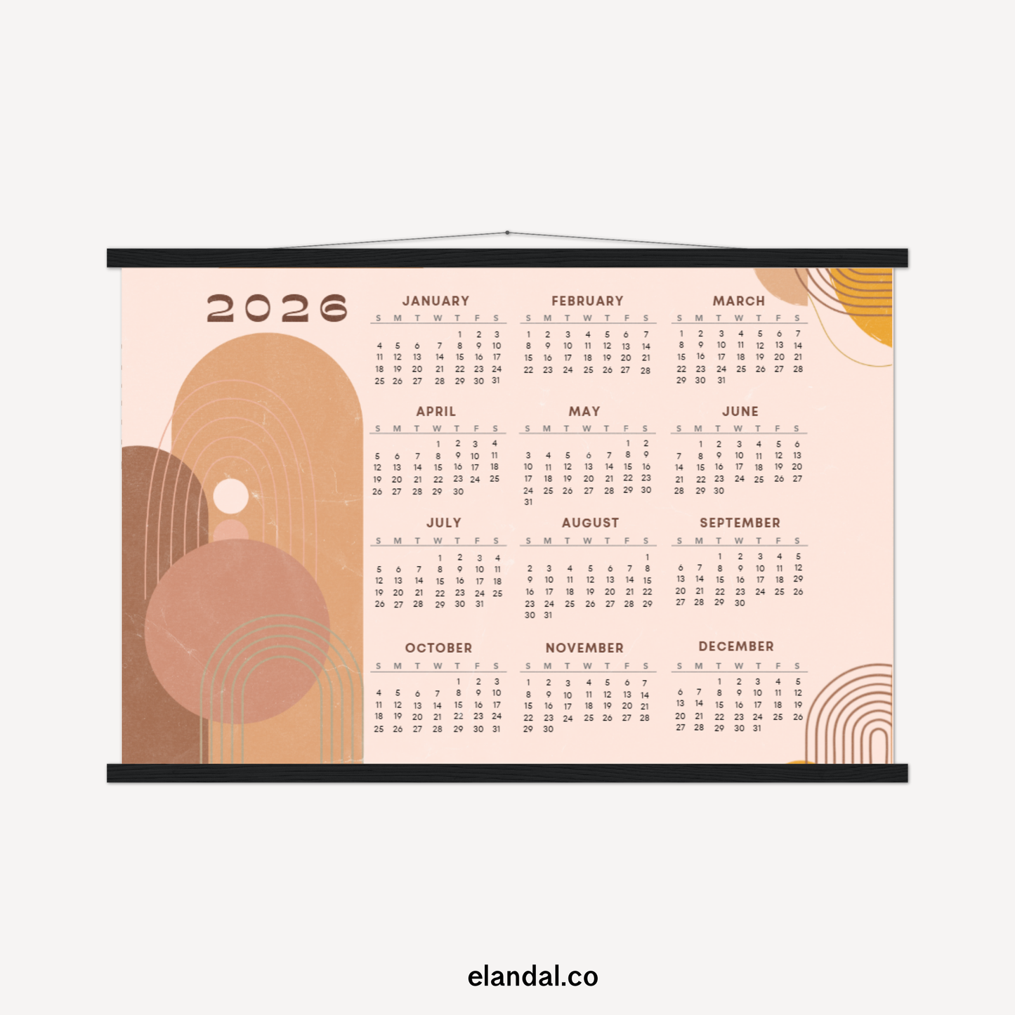 2026 Print Retro Bohemian Landscape Poster Calendar with Hangers