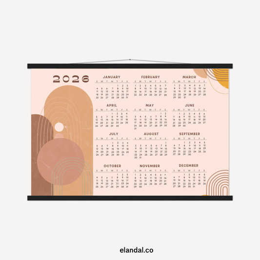 2026 Print Retro Bohemian Landscape Poster Calendar with Hangers