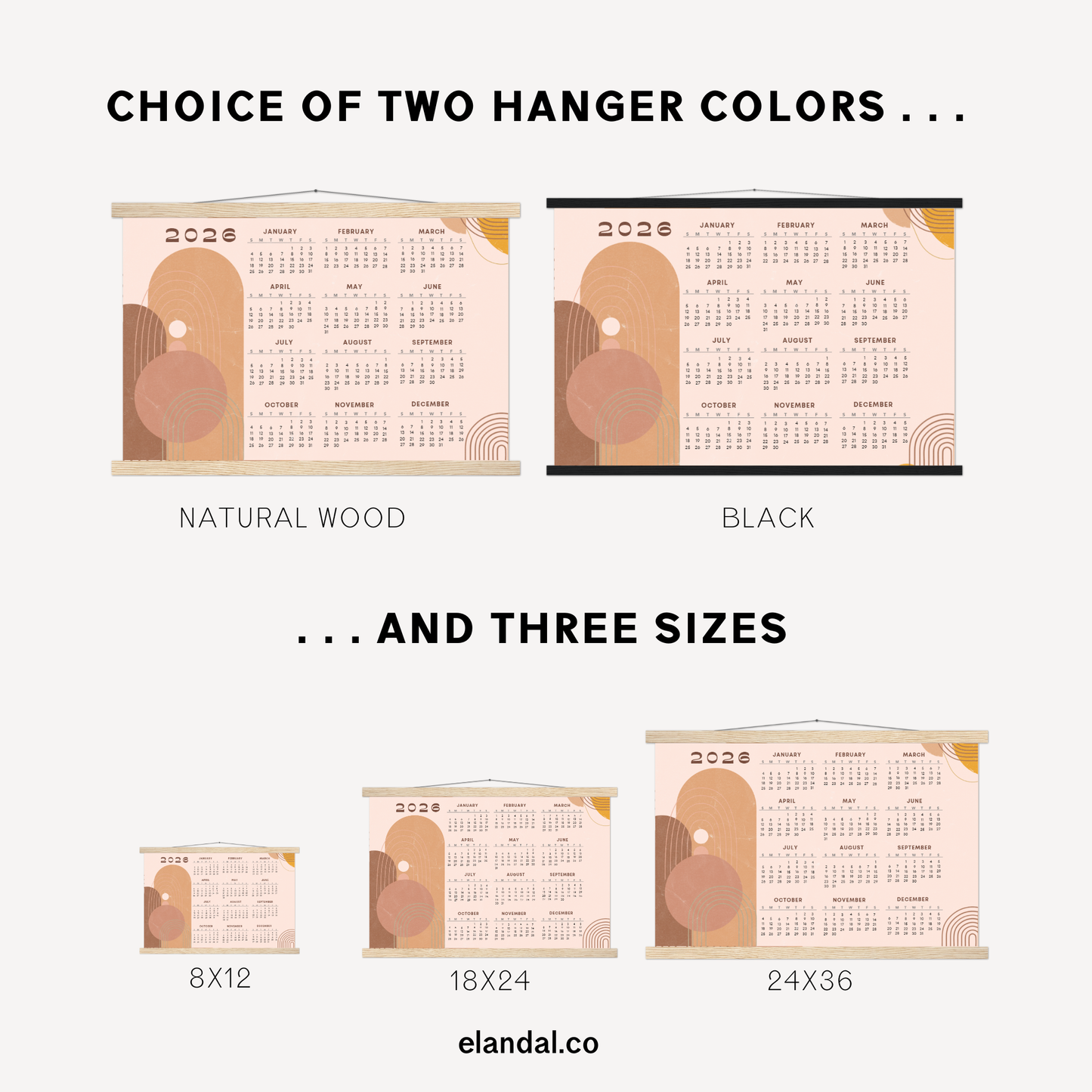 2026 Print Retro Bohemian Landscape Poster Calendar with Hangers