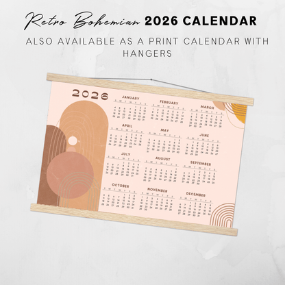 Calendario de pósteres de paisajes bohemios retro imprimible para 2025