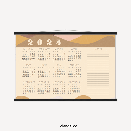 Calendario de pósteres con paisajes de montañas vintage impresos en 2025 con perchas 
