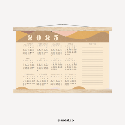 Calendario de pósteres con paisajes de montañas vintage impresos en 2025 con perchas 