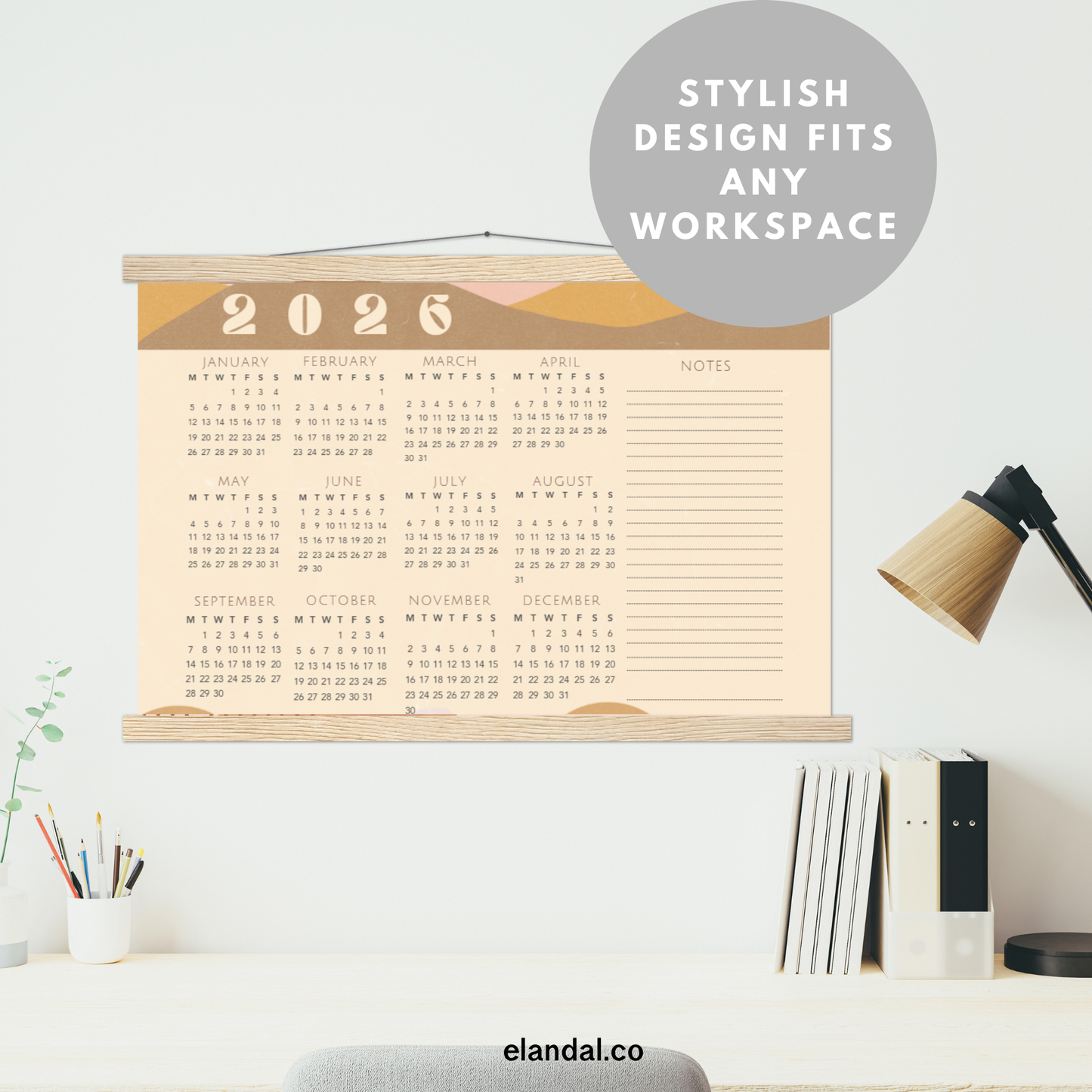 2026 Print Vintage Mountains Landscape Poster Calendar with Hangers