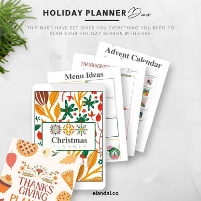 Holiday Planner Duo - Thanksgiving and Christmas Bundle with 160+ Pages of Resources